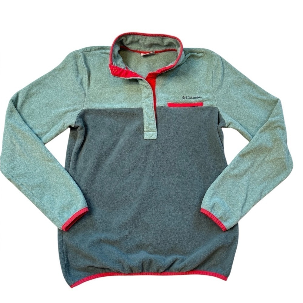 Columbia women’s green and red quarter snap closure pull over fleece size small